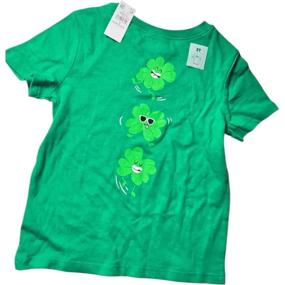 Old Navy Kid's Short Sleeve One Lucky Kid Clover Smiley Face Tee Sz 3T NWT